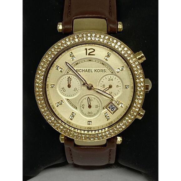 Michael Kors MK5632 Women's Brown Leather Gold Analog Dial Quartz Watch QB442 - Picture 2 of 12